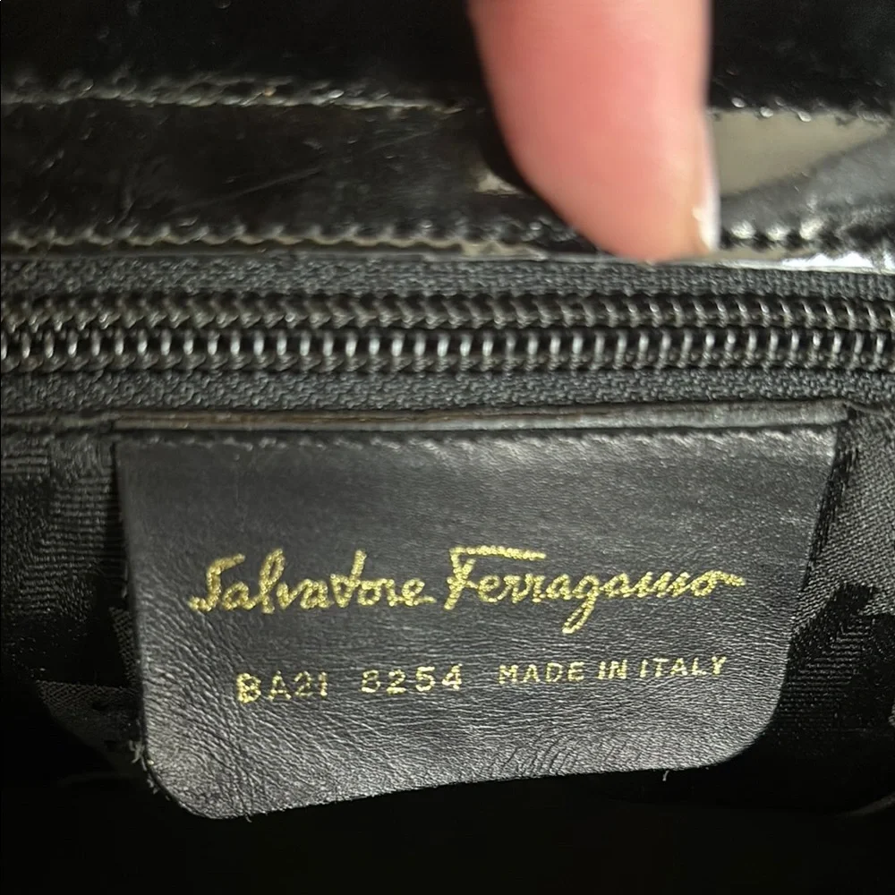 Salvatore Ferragamo Vera Black Patent Shoulder Tote Bag EUC - Picture 8 of 10
